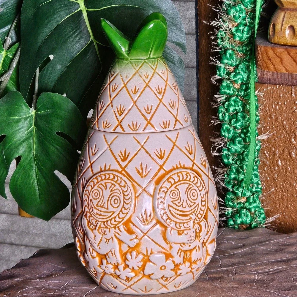 2015 Tiki Farm Poko Ono Lidded Pineapple Tiki Mug 16oz Ken Ruzic Orange Glaze